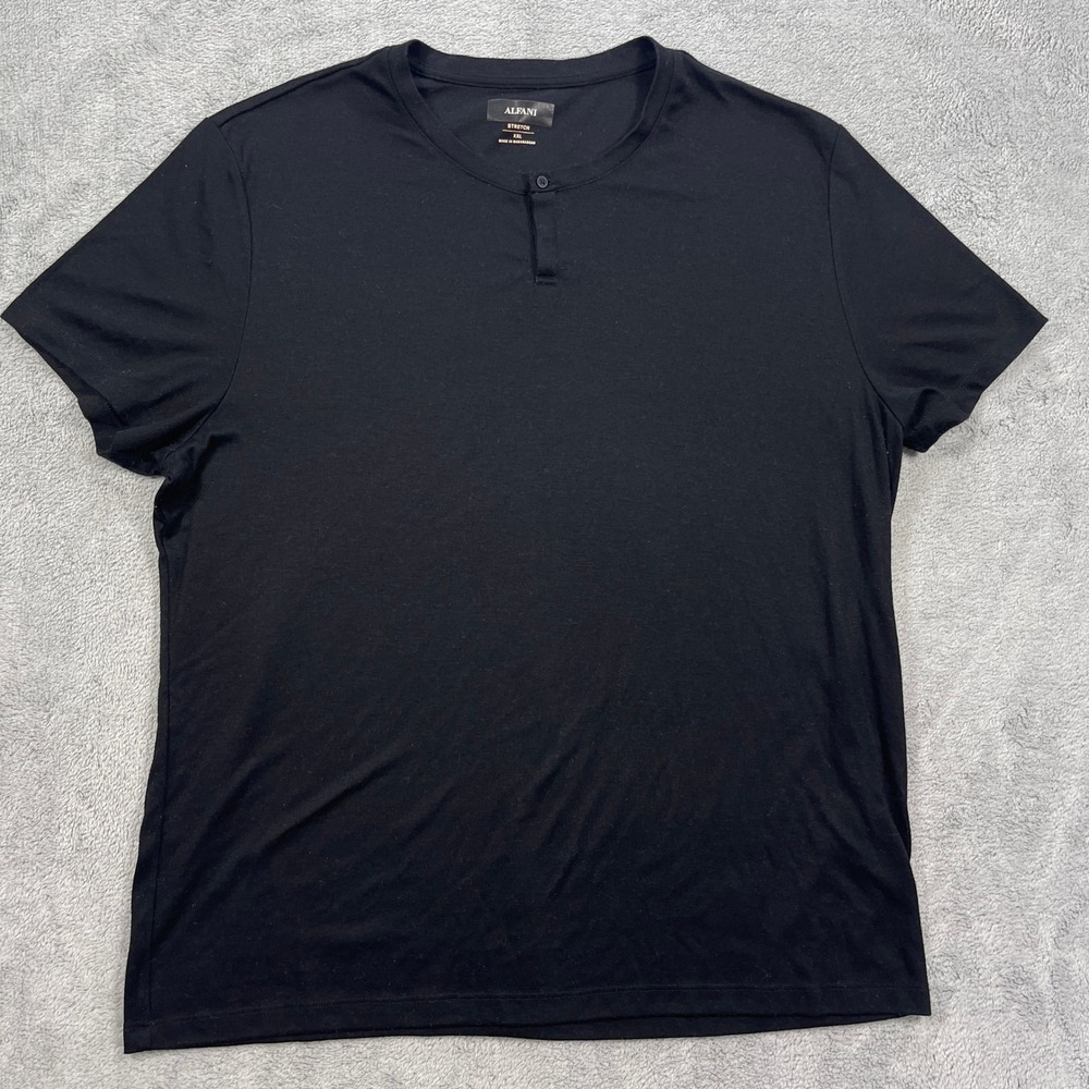 Alfani T-Shirt Mens XXL Black Stretch Henley Short Sleeve Solid Casual